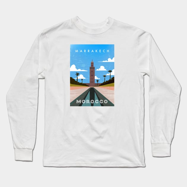 Morocco, Marrakech. Retro travel poster Long Sleeve T-Shirt by GreekTavern